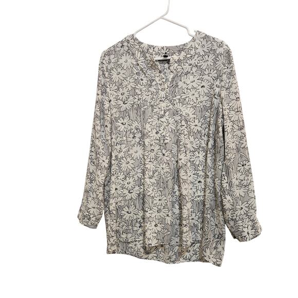 Banana Republic White Floral Long Sleeve Button Front Blouse Casual Top Medium - Picture 1 of 8